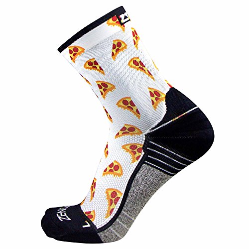 Image of Zensah Limited Edition Running Socks - Anti-Blister Comfortable Mini-Crew Sport Socks, Moisture Wicking (Small, Pizza-White)