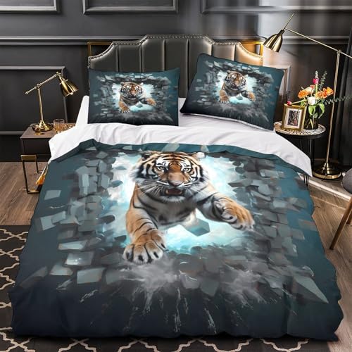 Parure de lit tigre 3D housse de couette microfibre douce ado single 140x200cm