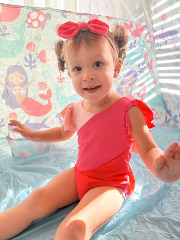 Image of Toddler Girl Baby Ruffles Mermaid Fish Scale Swimsuit One Piece Swimwear Bathing Sunsuit