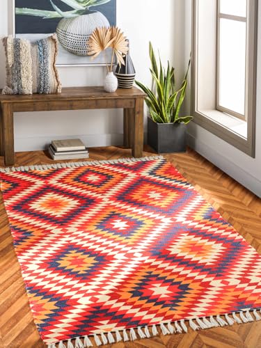 Image of HOMADORN Handmade Upcycled Sustainable Printed Rug, Dhurrie, Carpet for Living Room, Bedroom, Outdoor Decor