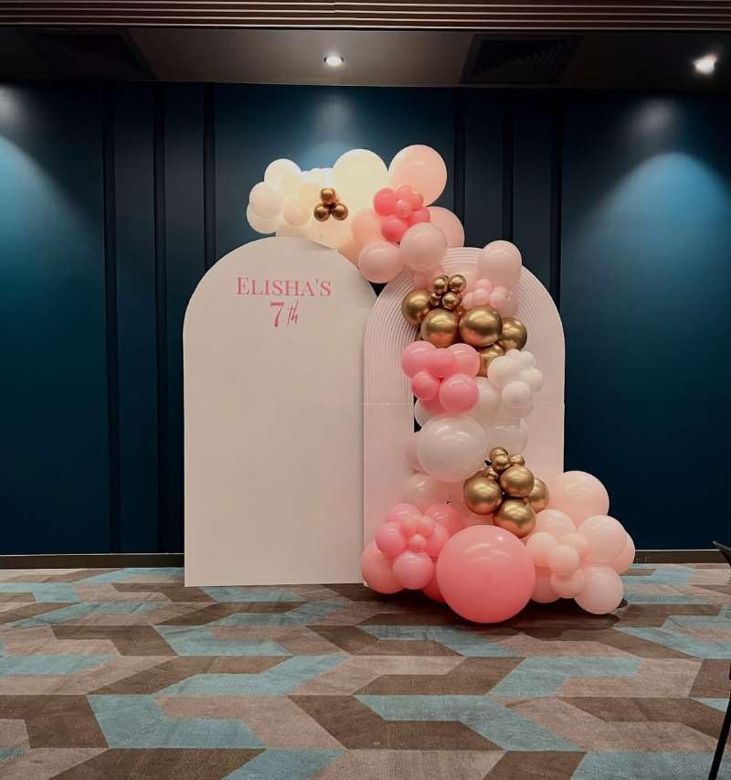 Image of Pink Balloons Garland Arch Kit 153pcs with Star - 22 18 12 10 5in Different Size Shades of Pink and Gold Confetti Latex Balloons for Birthday Baby Shower Wedding Valentine's Party Decorations
