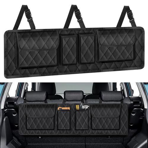 Femuar Cow Print Trunk Organizer - 52L Collapsible Car Storage Box, Waterproof, 4 Compartments (22.5x18x10.8 In)