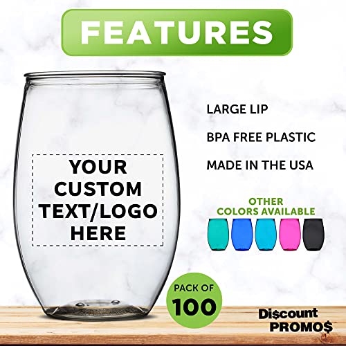 Custom Plastic Stemless Wine Glasses 16 Oz. Set Of 100, Personalized Bulk Pack - Bpa Free, Great For Outdoor Lounges, Poolside, Parties And Other Events - Clear #TOP1