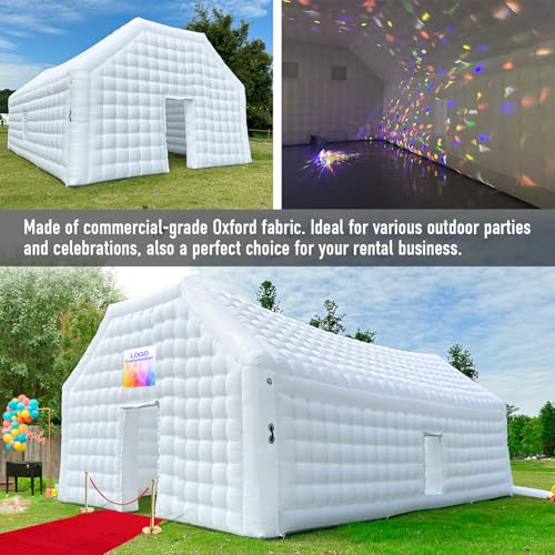 Large White Inflatable Night Club 30x20x13Ft Disco Cube Gazebo Event House with Logo Area Portable Inflatable Party Tent for Birthday, School Events, Backyard Party, Rental Business