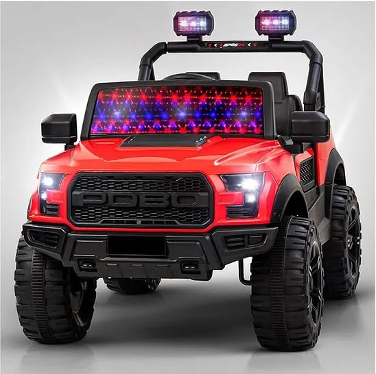 Kawaii Kids Electric Battery Operated Big Size Ford Jeep - Ride on Toy Car with Bluetooth & Exclusive Non Corossive Painted Jeep with Lights for Kids (2 to 8 Years) (Red)