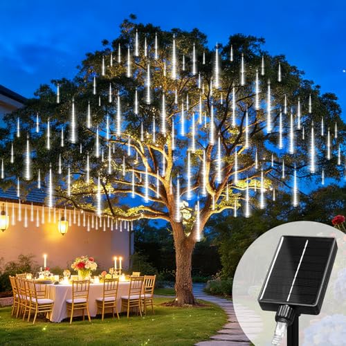KNONEW 20 Tubes 720 LED Solar Meteor Lights 17 inch Christmas Lights Outdoor Waterproof Meteor Shower Lights for Xmas Tree Christmas Wedding Party Holiday Yard Garden Decor(Cool White)