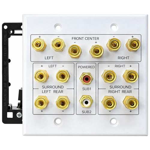 DIYTECH 7.2 Speaker Wall Plate, Home Theater Wall Plate, Gold Plated Binding Posts, for Home Theater Setup