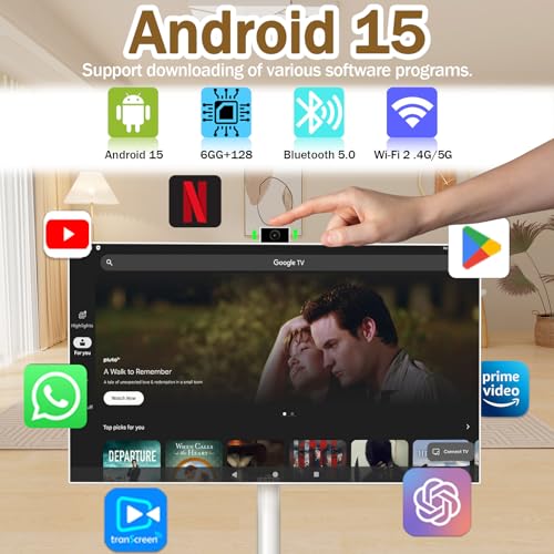 Image of 27 inch FHD Smart Portable TV, Rolling TV on Wheels, Android 15 OS, 6G +128GB Storage, Portable Touch Screen Monitor, 13MP Camera, Built-in Battery, 60Hz Refresh Rate, Full Swivel Rotation, Voice Remote