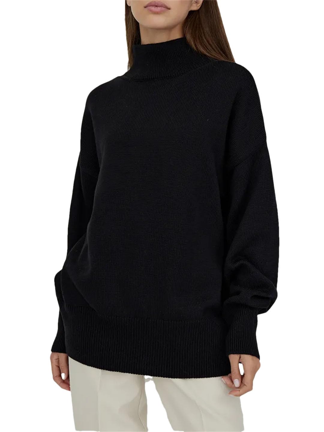 Maglione da donna a collo alto di base oversize a maniche lunghe maglione a tinta unita maglioni per le donne