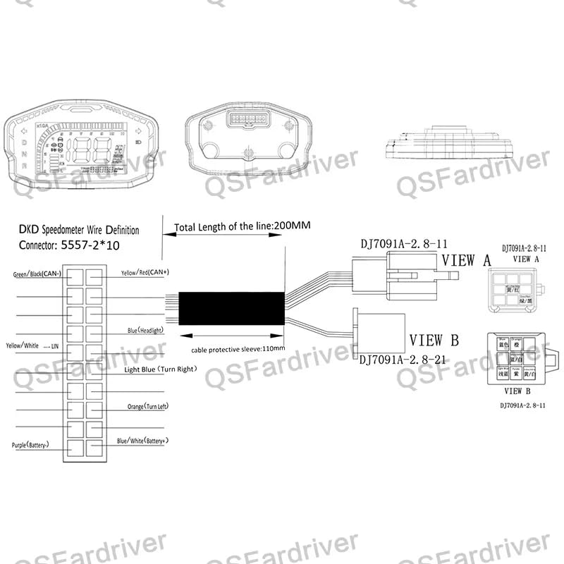 Electric Scooter Moped Adjustable 061-LIN CAN Bus Communication DKD Speedometer 48V-84V LCD Instrument Speed Display for VOTOL Controller and Fardriver Controller