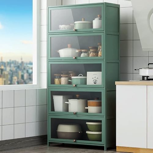 CARVPUMS Kitchen Cabinet Storage Pantry Cabinet Garage Shelf Closet Locker Organizer 5-Tier with Door Bamboo 68'' Bookcase Large Space Hutch Freestanding