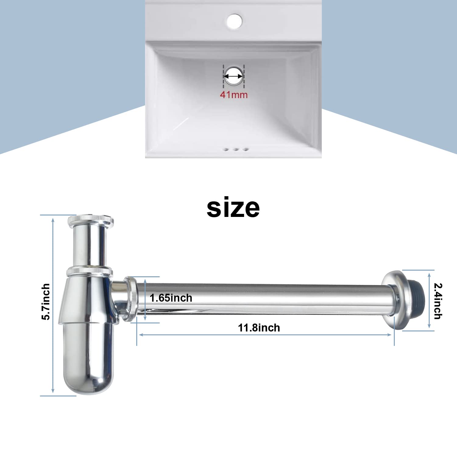 Kit de drenaje para trampa de botellas para lavabo de baño, cromado