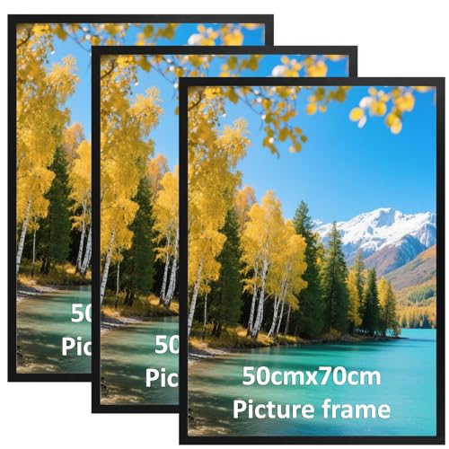 Vasemouh 50x70 cm Picture Frame Black Pack of 3 Large Aluminium Metal 50cm x 70cm Photo Frame for Posters or Artwork Horizontal or Vertical Wall Hanging