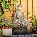 Tankana Outdoor Zen Water Fountain - Large Garden Sitting Buddha Waterfall Fountains Indoor with LED Light for Meditation Relaxation Patio Backyard Deck Lawn Porch Balcony, (44.5 inches, Gray)