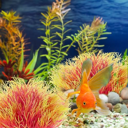 Image of 2PCS Fish Tank Plants Aquarium Plants Decorations Artificial Plastic Fish Tank Accessories Silk Green Natural Style Aquarium Plant (Pale Yellow)