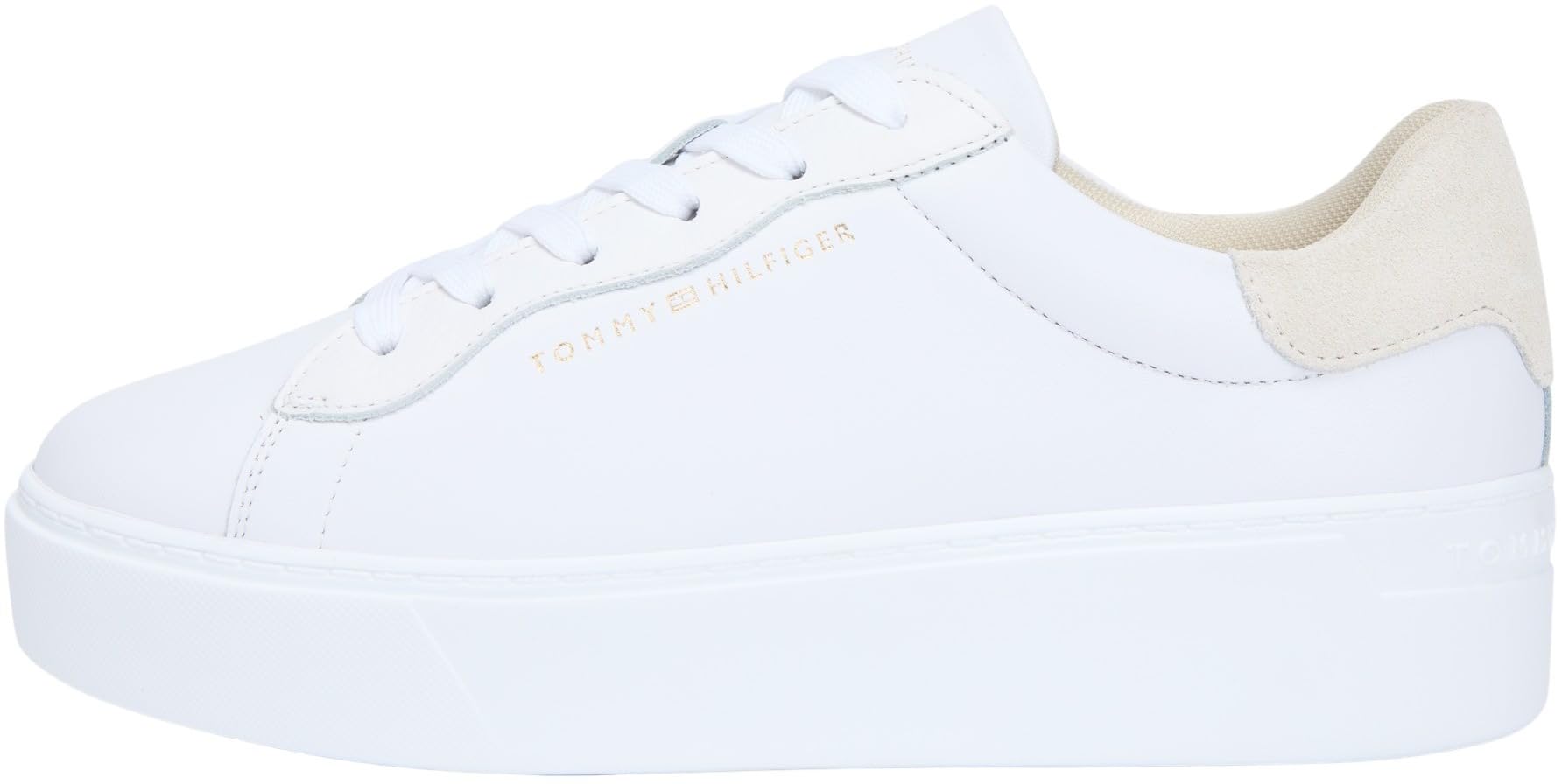 Tommy Hilfiger Women Chic Platform Cupsole Sneaker FW0FW09021 Low Top, White (White/Soft Cream), 41