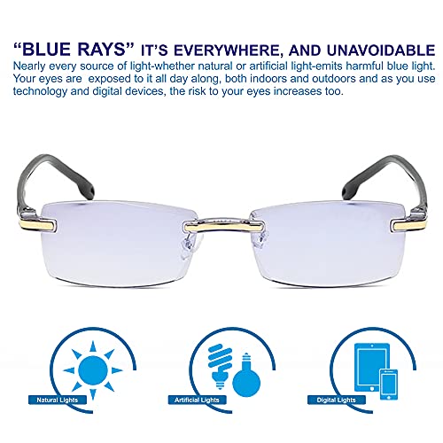 Image of AUGEN Blue Block Rimless Reading Glasses Gold Clear Unisex Free Size Power (+2.50, Pack Of 2)