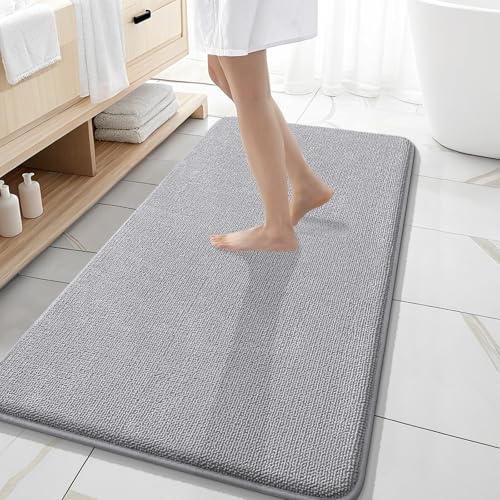 Image of OLANLY Thick Memory Foam Bathroom Runner Rugs 47x20, Extra Soft Absorbent Long Bath Rug, Quick Dry Bath Mats, Non-Slip, Machine Washable Mat for Bathroom, Tub and Shower, Home Decor Accessories, Grey