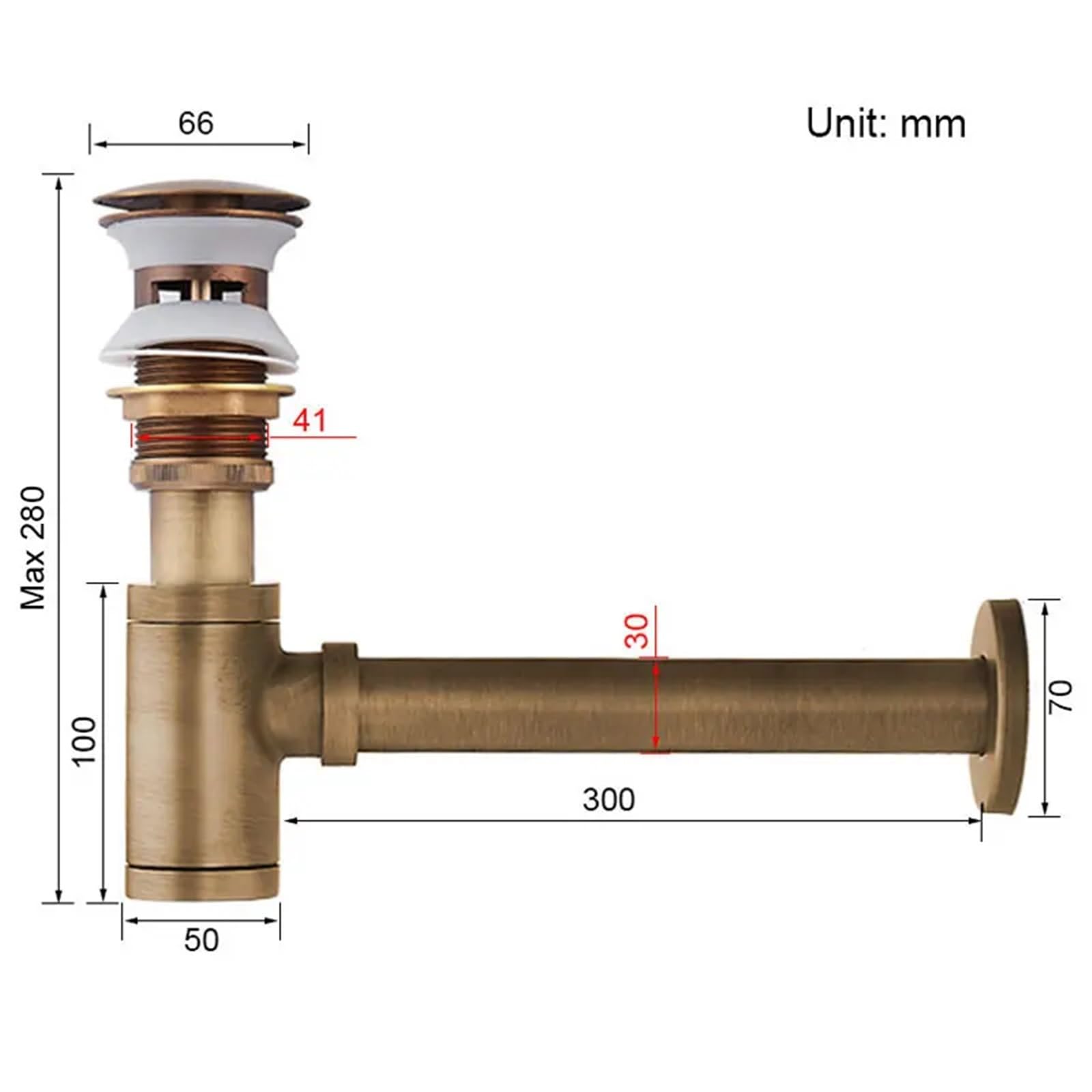 Sifón redondo de latón for baño, kit sifón ajustable for lavabo con desagüe emergente Para Lavabo De Baño y Lavabo(With Overflow Drain)