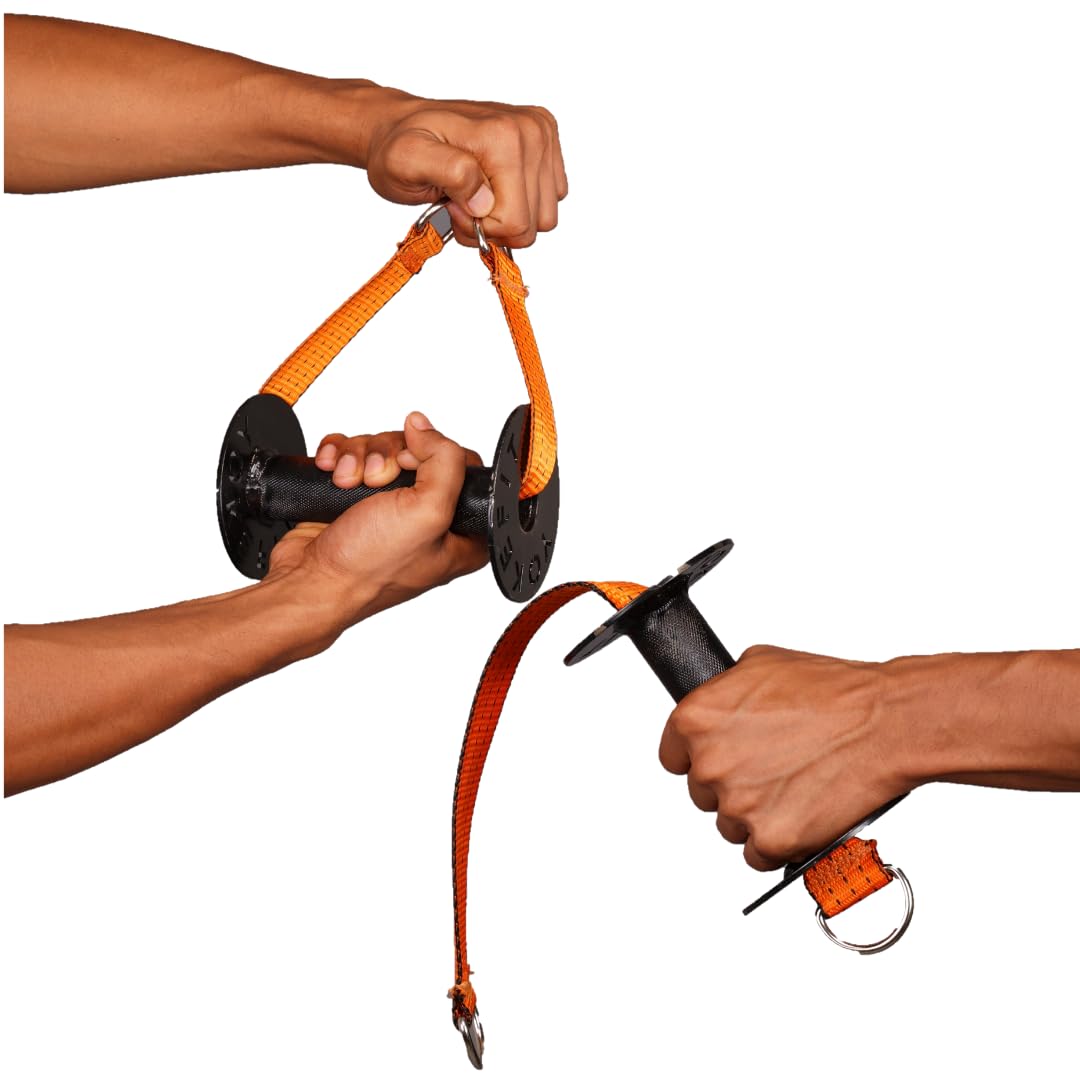 YOKEFIT Professional Versatile d Handle Gym Cable Machine Attachment Multi Grip Hammer/Neutral/Normal Grip Workout Accessory Full Metal knurled with Palm Support Ring Gym (Black Strap, 1 Pair)-picture-13