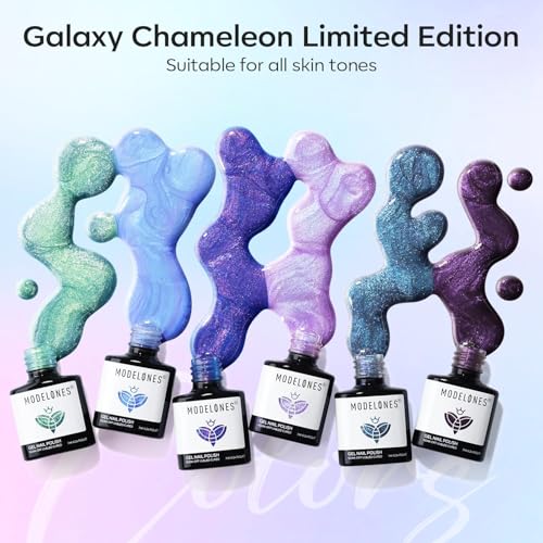 modelones Chameleon Gel Nail Polish Set- 6 Colors Aurora Shimmer Glitter Gel Polish Kit Blue Green Purple Nail Gel Polish All Seasons Soak Off LED Nail Lamp Nail Art Gel Kit DIY Salon Gift for Women - Image 4