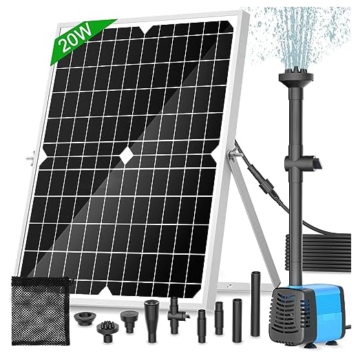 Solarteichpumpe, 20W Solarbrunnenpumpe mit 1300 L/h Durchfluss, 5 m verlängerbarem Netzkabel, 4 Sprühmuster & Schmutzfangsack – Ideal für Teiche & Wasseraufstellungen