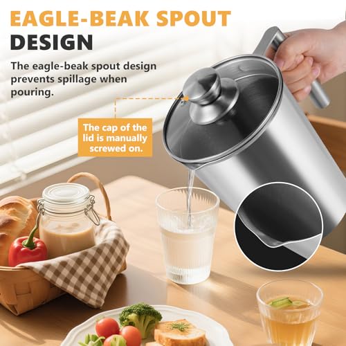 Medidor de acero inoxidable 2000ml con tapa y asa miniatura 5