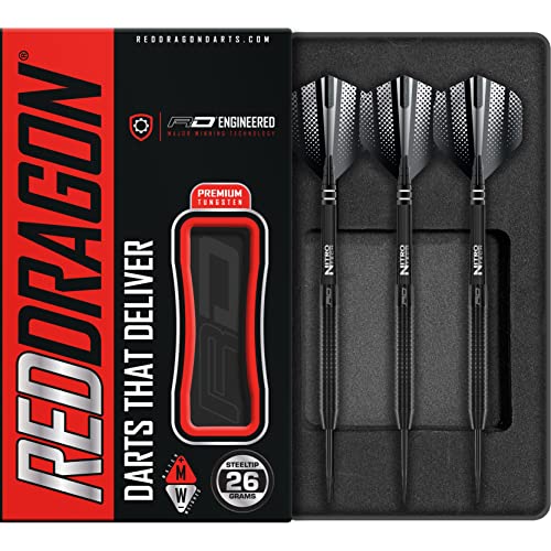 RED DRAGON Razor Edge Black 26g Fléchettes en tungstène avec ailettes et tiges