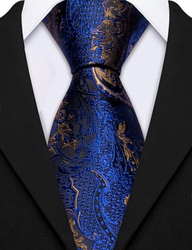 Image of Barry.Wang Mens 6 PCS Ties Silk Striped Paisley Check Floral Necktie Silky Woven Wedding Business Party Ties 3.34 inch