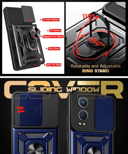 Image of WOW IMAGINE Tough Armor Bumper Mobile Back Case for 1+ OnePlus Nord CE 4 5G | Sliding Camera Cover | Shock Proof 360 Protection | Hybrid PC + TPU | Ring Holder with Kickstand - Blue