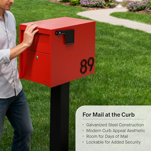 Image of Adoorn Lockable Post Mount Mailboxes for Outside - Large Anti-Theft Locking Mailbox for Packages and Letters - Weatherproof Construction - Durable Steel - 15.5 inch H x 12 inch W x 18.5 inch D - Red
