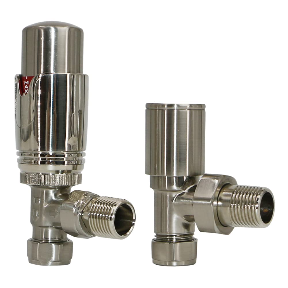 Nrg Satin Nickel Designer Radiator Valve Angled Thermostatic Valves For Towel Rail Radiator