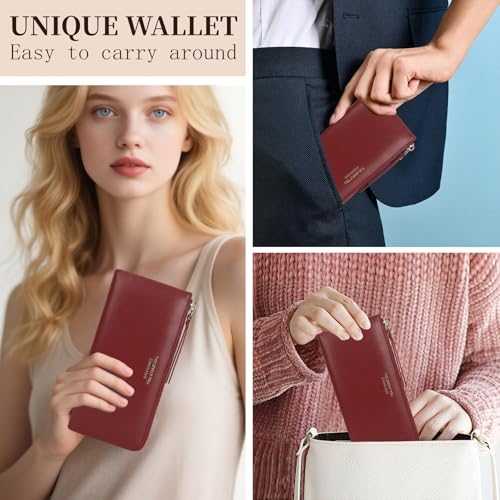 Luxury Wallet For Women Slim,Elegant Clutch Wallet For Women,Ladies Wallets With Cell Phone Pouch,Zip Pocket & Cards Organization(A2511-Red)2