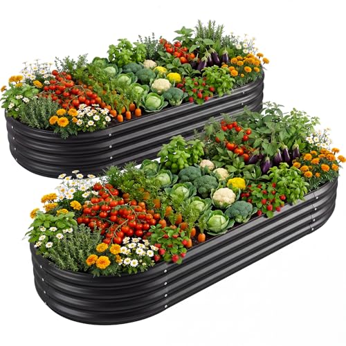 Image of Land Guard 2Pcs 8ft Galvanized Steel Raised Garden Bed, 8 x 4 x 1 ft Large Metal Raised Planter Beds, Raised Garden Bed for Vegetables, Grey