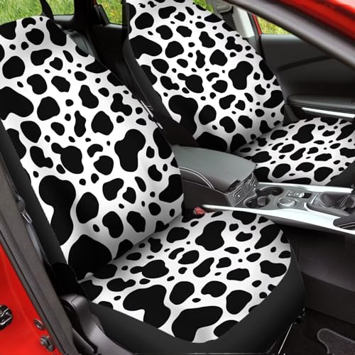 Image of 2pcs Waterproof Durable Car Seat Cover, Black & White Cow Pirnt Auto Front Seats Protector for Men Women Fit SUV Truck Sedans