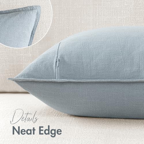 Image of 18x18 Inch Set of 2 Decorative Linen Solid Throw Pillow Covers Boho Accent Farmhouse Couch Pillowcases Modern Netural Home Decor for Couch Sofa Living Room Bed,Light Blue