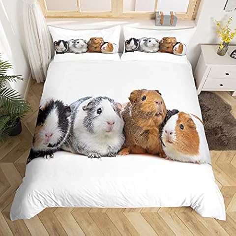 Loussiesd Cute Guinea Pig Bedding Set for Girls Boys Children Kids 3D Pet Mouse Comforter Cover Funny Animal Printed Duvet Cover Child Room Decor Bedspread Single Size Bedding Collection 2Pcs Cover