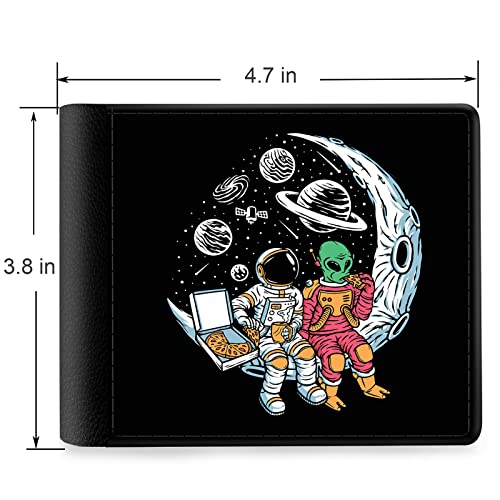 (Astronauts and Aliens Chill together on the Moon Front Pocket Slim Bifold Leather Wallet RFID Blocking with ID Window for Men2