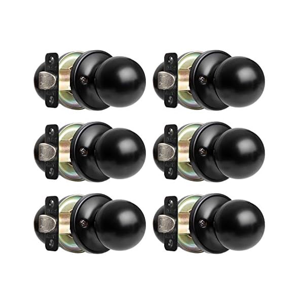 Ilyapa Passage Door Knobs, Black Closet Door Knob- Ball Style Closet Door Handle Matte Black Farmhouse Door Knobs Interior Non Locking Indoor Doorknob, Round Doorknob, Black Matte Door Knob, 6 Pack