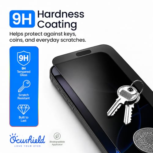 Ocushield Privacy Anti Blue Light Tempered Glass Screen Protector of iPhone 16 Pro Max (6.9") – Anti-Spy, Blocks Blue Light, Prevents Eye Strain & Helps You Sleep Better, 9H Hardness & Case Friendly by Ocushield - Used condition - Image 7