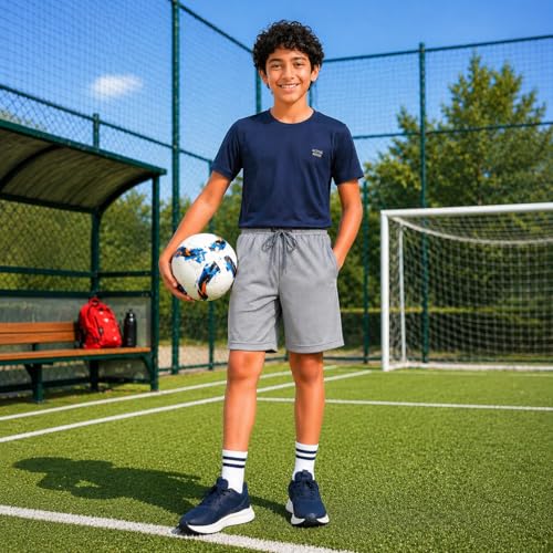 Image of RISH Kids Dri-Fit Sports Shorts for Boys & Girls | Breathable Polyester Activewear Shorts with Elasticated Waist, Drawstring & 2 Side Pockets | Solid Colours | Single and Multi Packs
