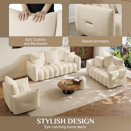 Image of OUYESSIR 3 Pieces Boucle Sofa for Living Room, Modern Deep Seat Sofa Chair & Loveseat & 3-Seater Couch, Oversized Cloud Sofa Couch Set, Comfy Upholstered Teddy Living Room Furniture, Light Brown