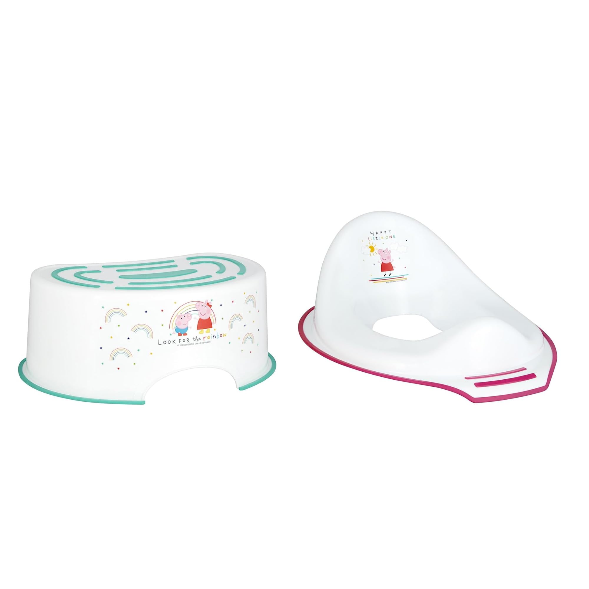 Peppa Pig Step Stool, Potty Training Toilet Seat, Plus Peppa Pig Pink Training Seat, Lightweight, Anti-Stick Portable Seat 18M+ Toddler Toilet Range Bundle