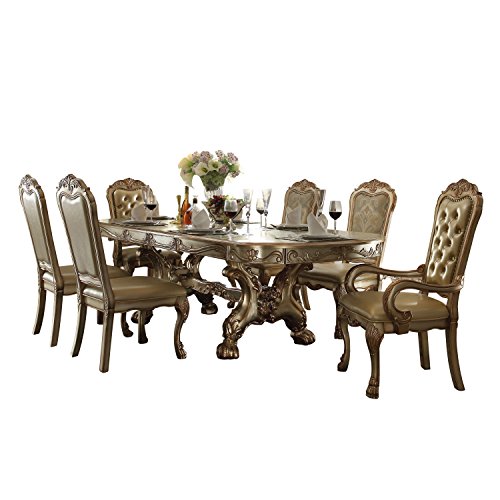 Acme Dresden Dining Table With Trestle Pedestal - - Gold Patina & Bone #TOP1