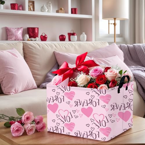 Image of Cute Heart Valentine's Day Basket Gifts Empty Storage Basket for Kid and Baby Room Decor (Love for Ever Pink Heart)