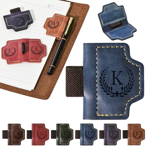 Personalized Magnetic Leather Bookmark with Pen Holder, 26 Letters Magnetic Leather Book Mark, for Readers, Travelers, Teachers, Book Lovers Gifts, Notebook Accessories (Blue, K)