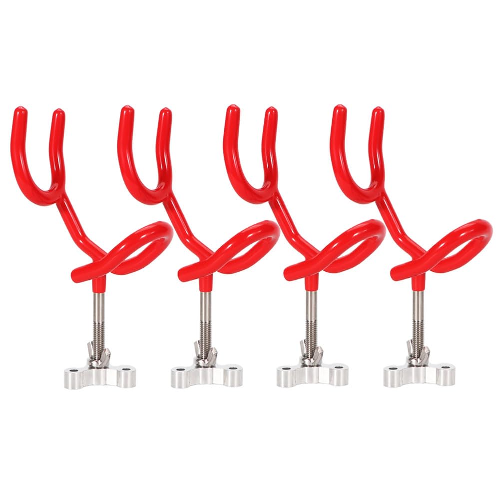 Lot de 4 supports de canne à pêche en acier avec revêtement en PVC à 20 degrés Rouge