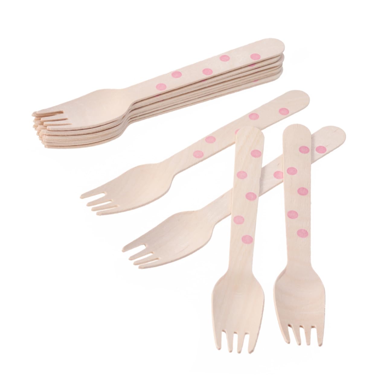 CLISPEED Stylish 12 Pcs Pink Dot Wooden Forks for Birthday Wedding or Special Occasions Disposable Dessert Fork Supplies