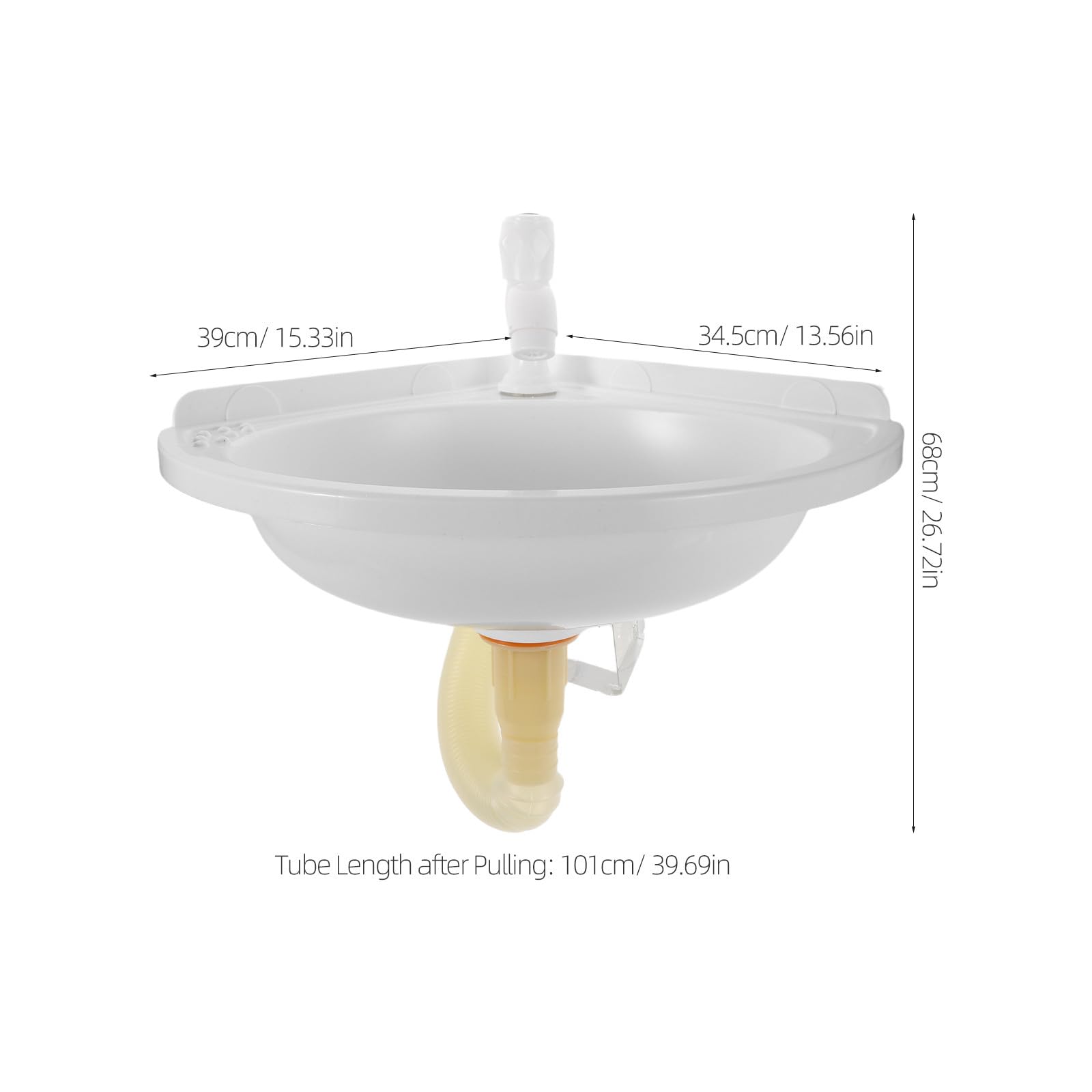 Cabilock Lavandino da bagno triangolare sospeso a parete con rubinetto, lavabo angolare in plastica, lavabo bianco a parete per uso domestico e sul balcone