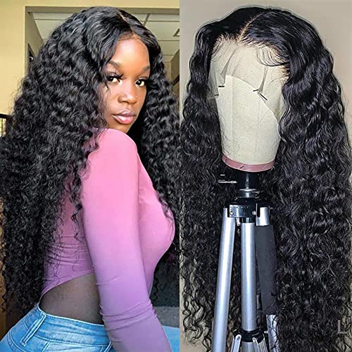 Lace Front Wigs Human Hair Long Deep Wave Wigs 13x4 HD Transparent Lace Front Wigs Human Hair for Black Women Lace Frontal Wigs Human Hair Pre Plucked with Baby Hair (34 Inch)